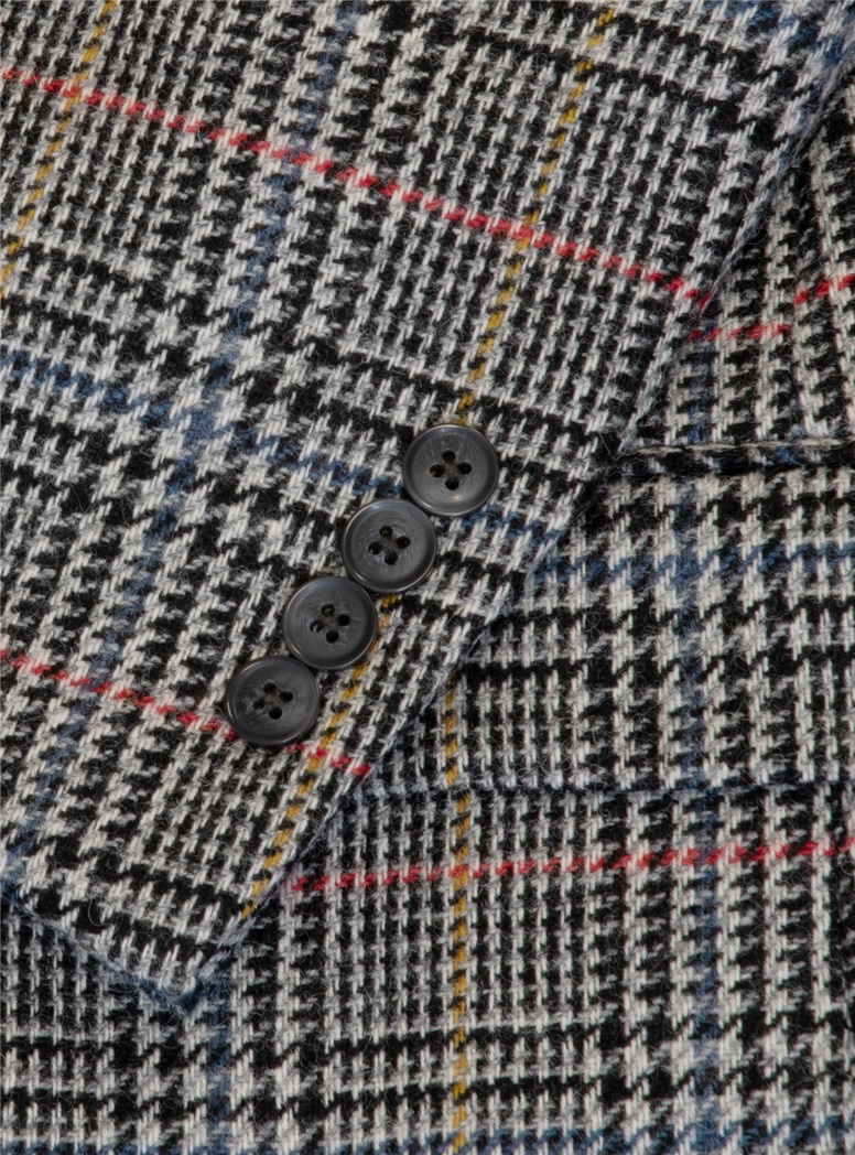 Charcoal and Cream Glen Plaid Sport Coat with Windowpanes