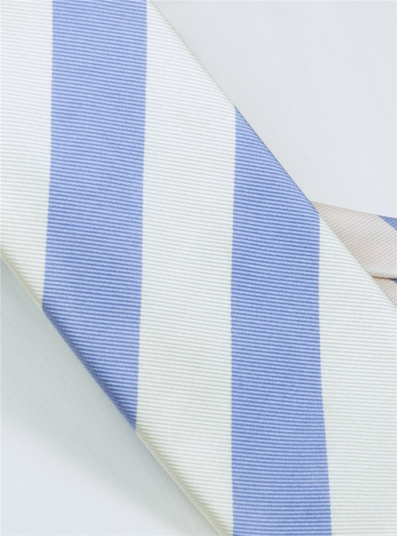 S04- Baby Blue and White Block Stripe Tie