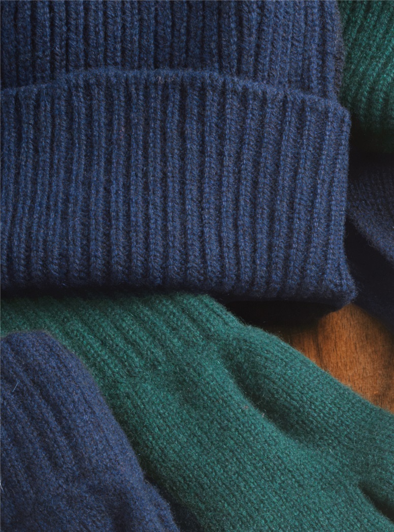Cashmere Ribbed Hat, Scarf and Glove Set in Navy