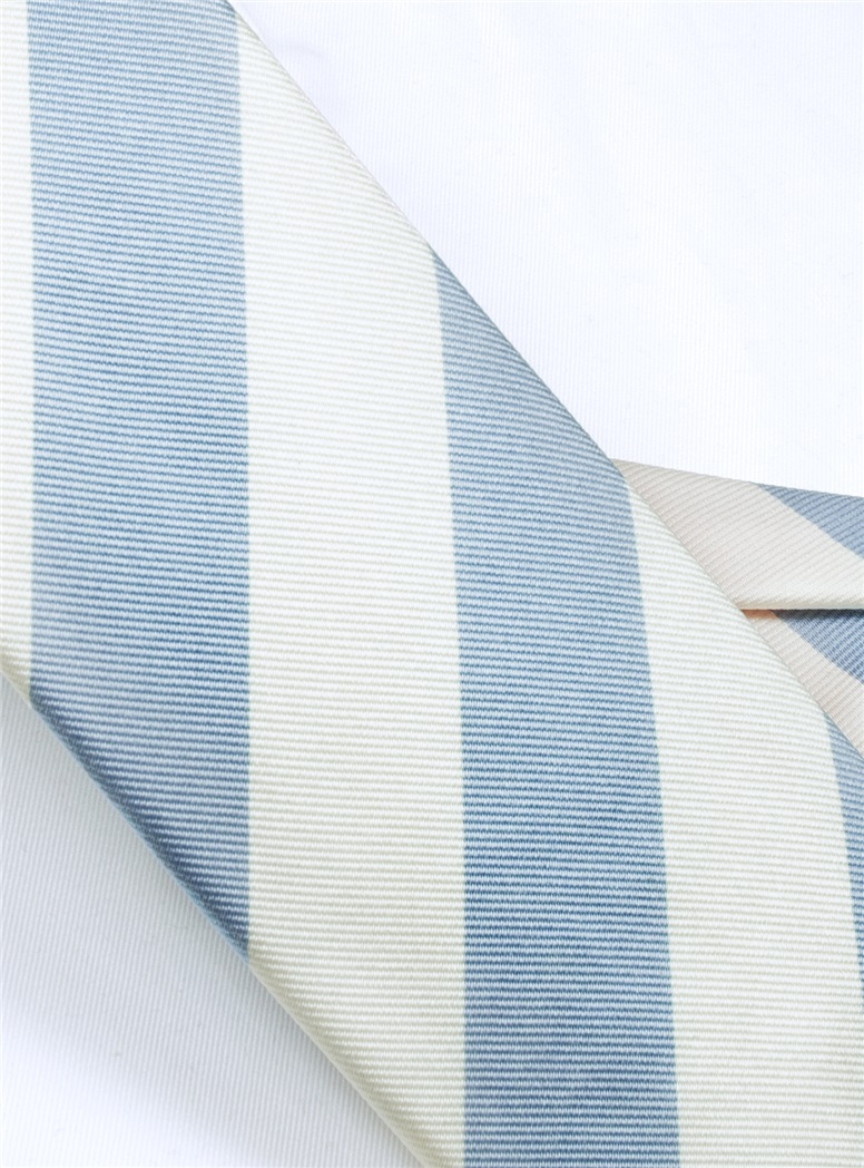 S79-Ice Blue and White Block Stripe Tie