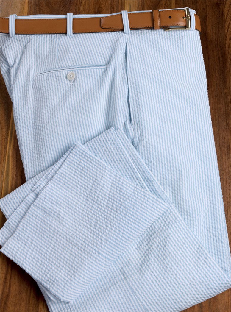 Powder Blue and Cream Seersucker Sport Coat & Trousers