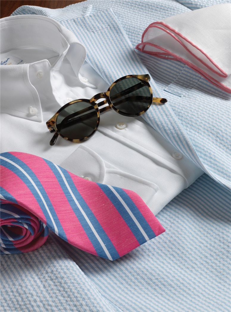 Powder Blue and Cream Seersucker Sport Coat & Trousers