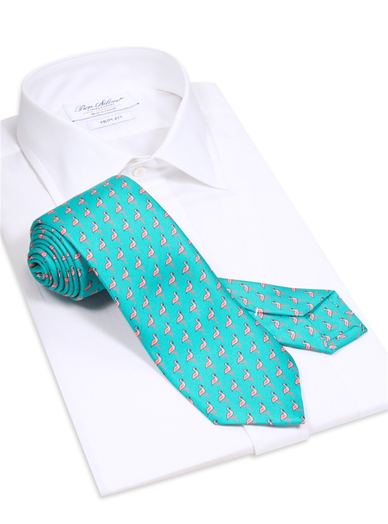 Flamingo Printed Tie in Teal