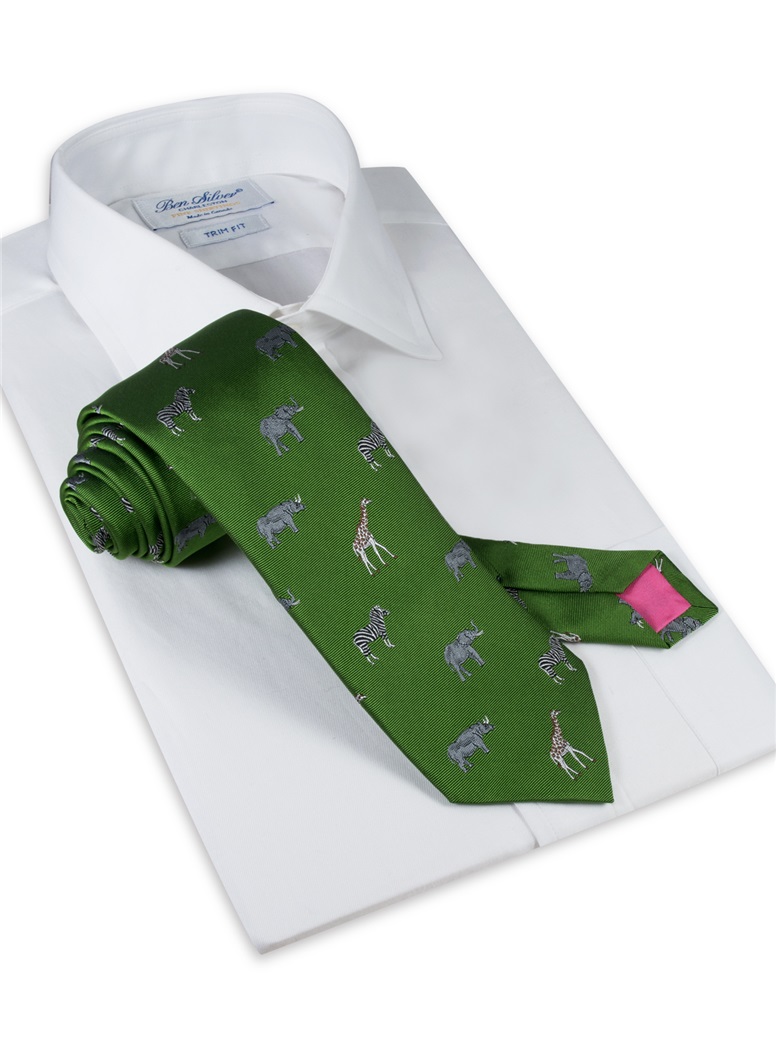 Jacquard Woven Animal Motif Tie in Leaf