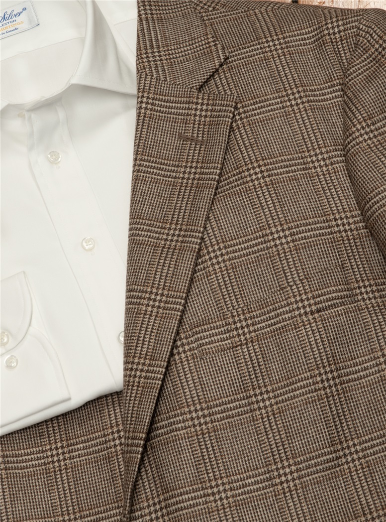 Brown and Cream Glen Plaid Cashmere Sport Coat