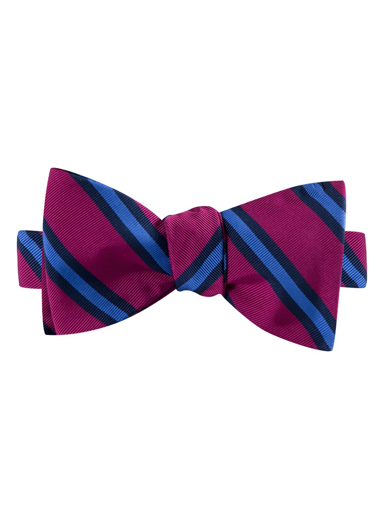 Mogador Silk Stripe Bow Tie in Magenta and Cornflower