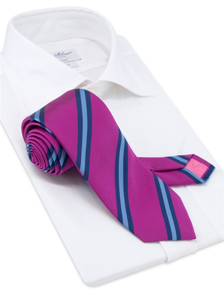 Mogador Silk Striped Tie in Fuchsia
