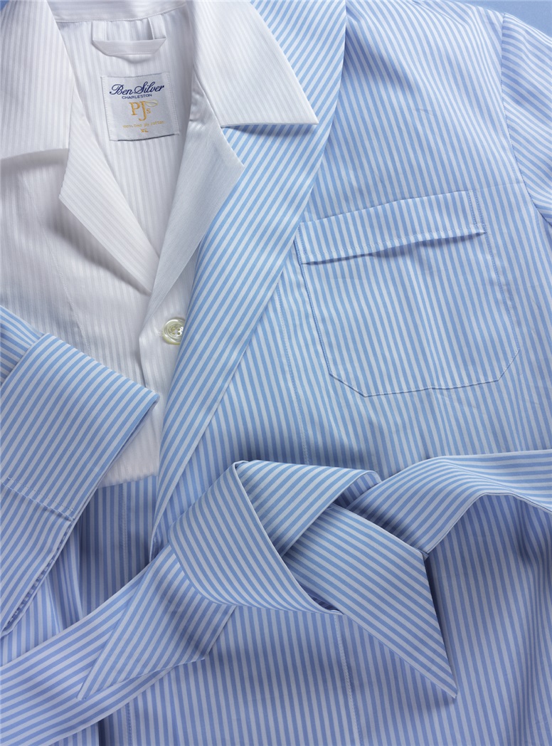 Sky and White Bengal Stripe Robe