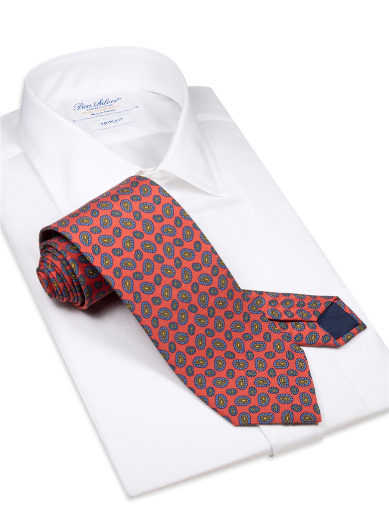 Silk Printed Paisley Tie in Red