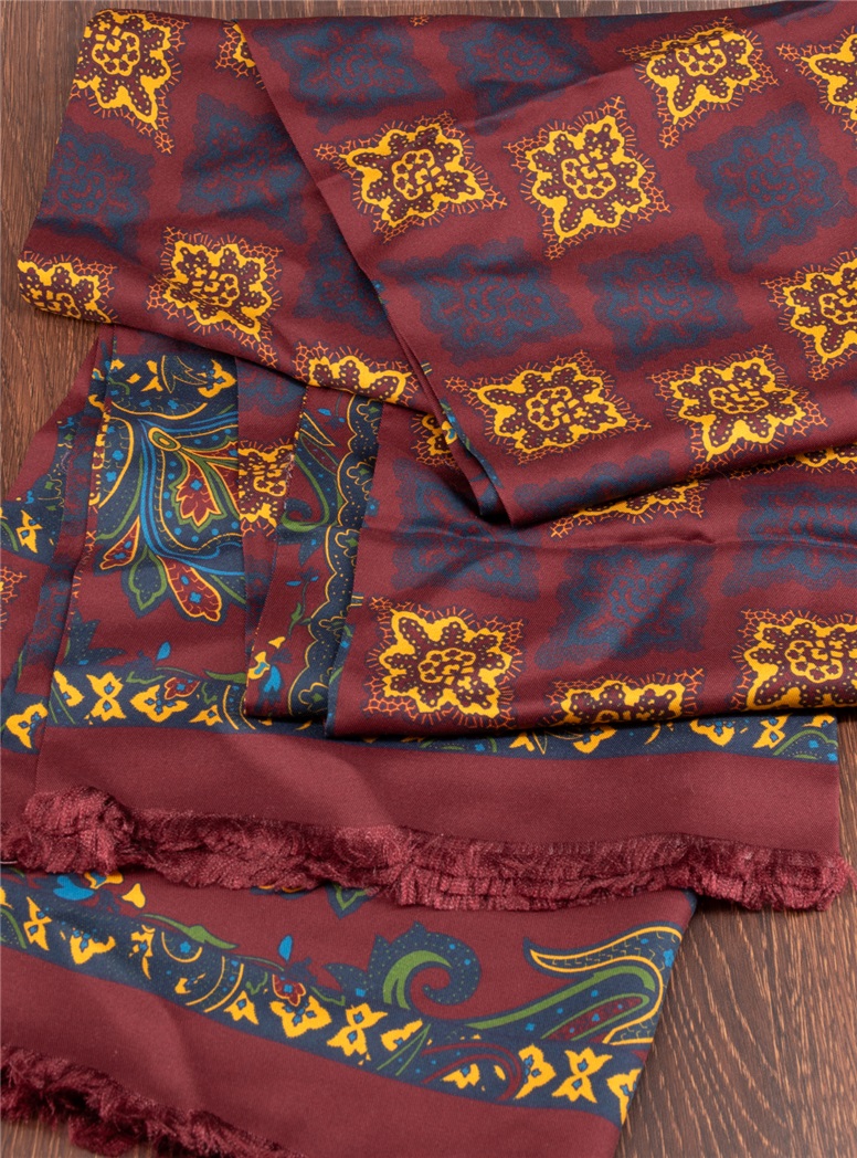 Silk Printed Reversible Scarf in Burgundy