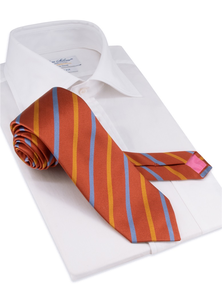 Silk Bar Stripe Tie in Burnt Orange