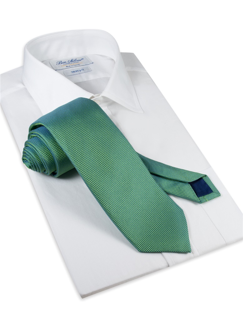 Silk Basketweave Tie in Grass