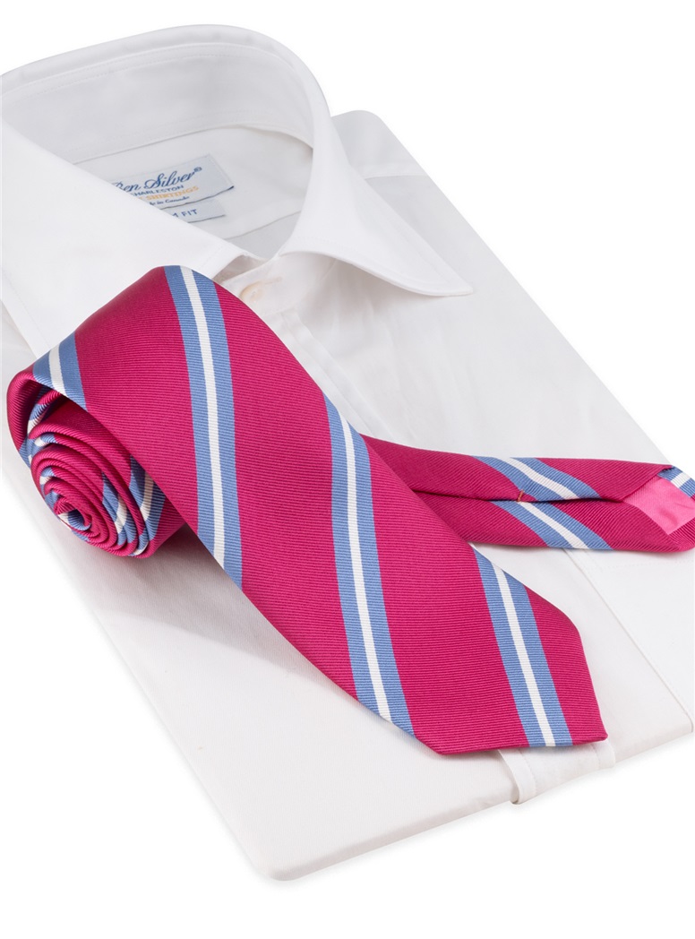 Silk Double Striped Tie in Azalea
