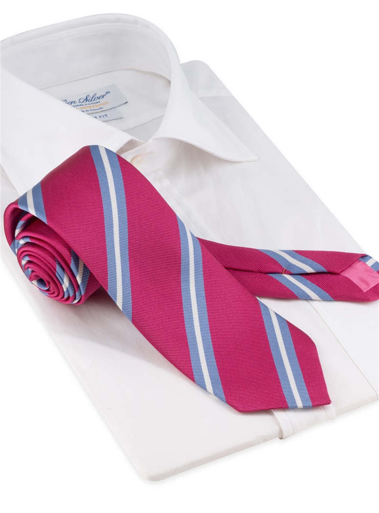 Silk Double Striped Tie in Azalea