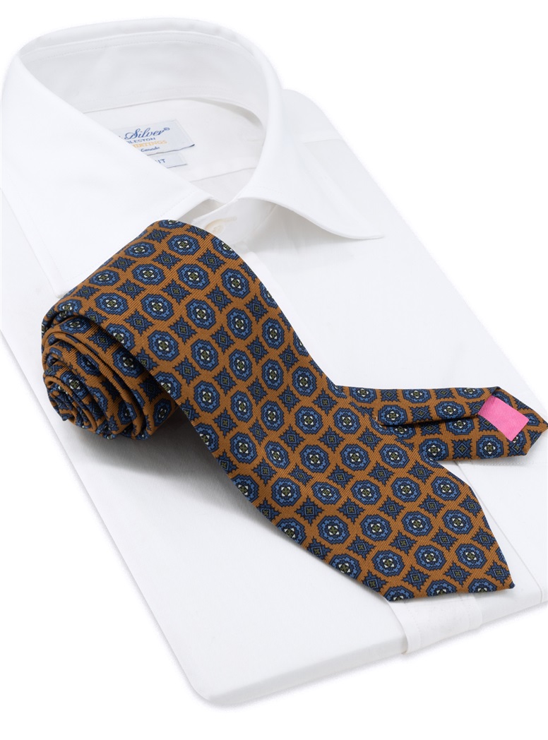 Silk Printed Medallion Motif Tie in Marigold