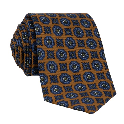 Silk Printed Medallion Motif Tie in Marigold