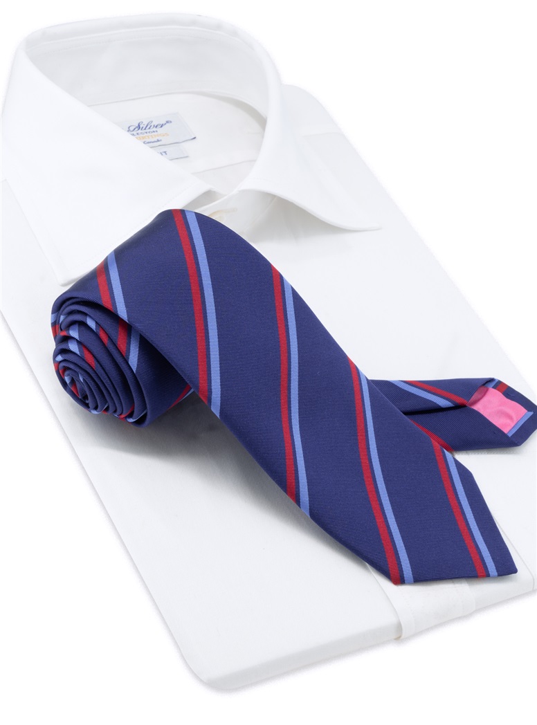 Silk Striped Tie in Navy