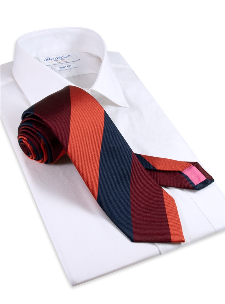 Silk Triple Stripe Tie in Chili