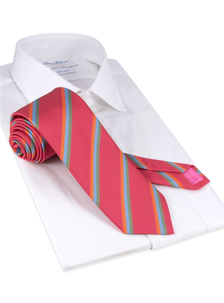 Silk Triple Striped Tie in Azalea