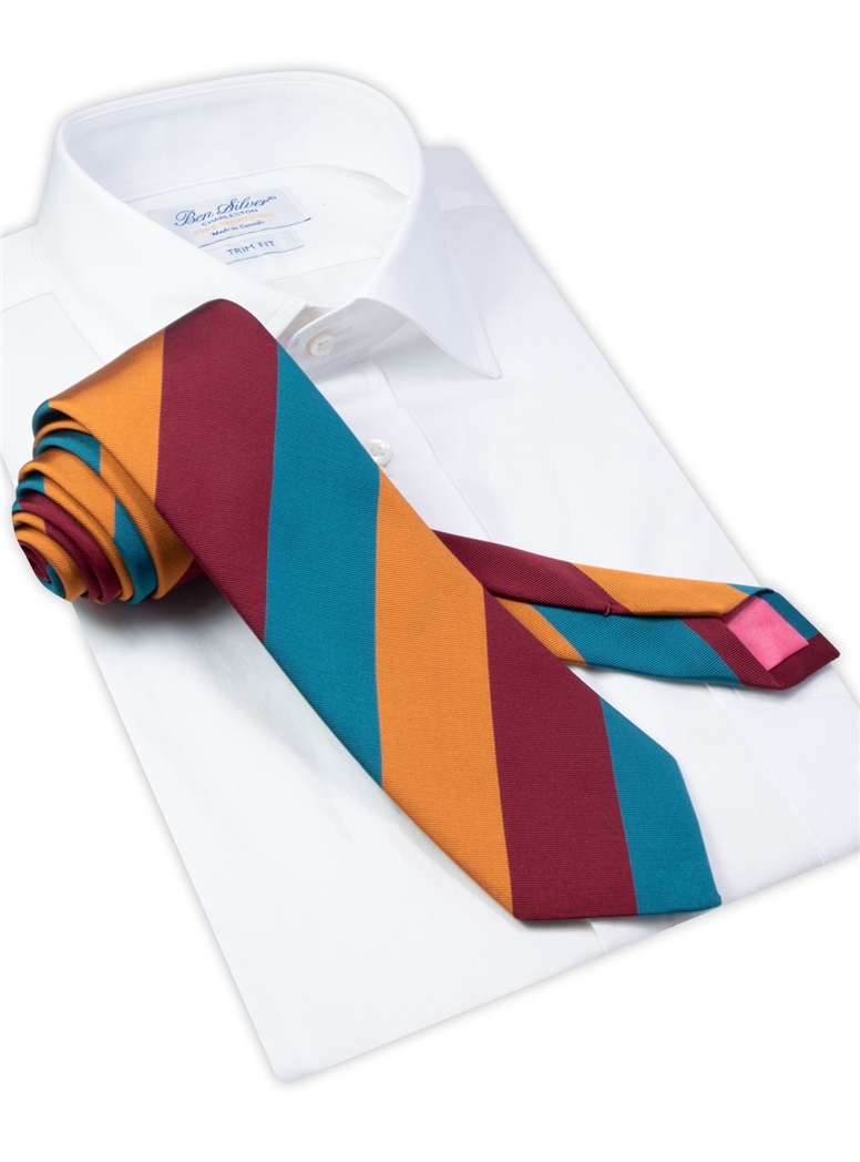 Mogador Striped Tie in Teal, Copper and Cranberry