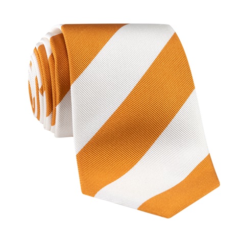 Silk Block Striped Tie in Gold and White
