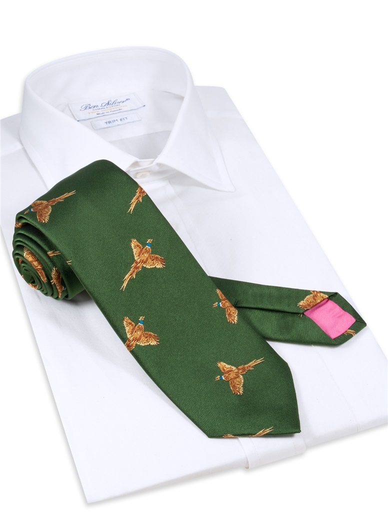 Silk Woven Pheasant Tie in Forest