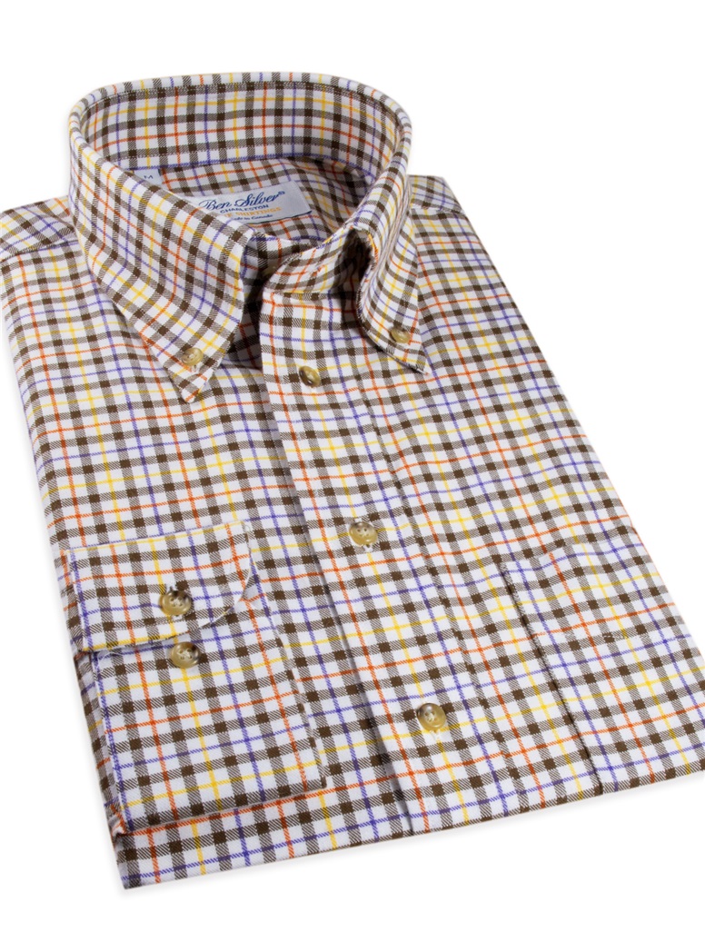 Brushed Cotton Plaid Button Down in Gold