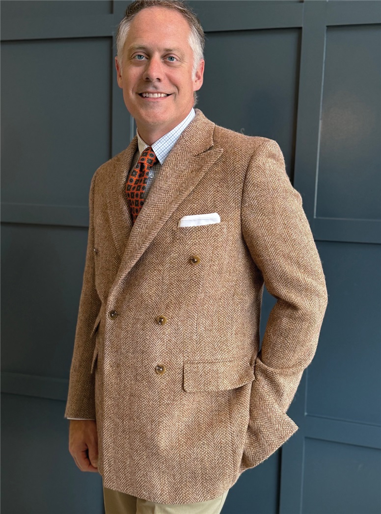 Rust and Cream Broken Bone Tweed Double-Breasted Sport Coat