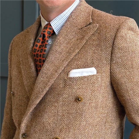 Rust and Cream Broken Bone Tweed Double-Breasted Sport Coat