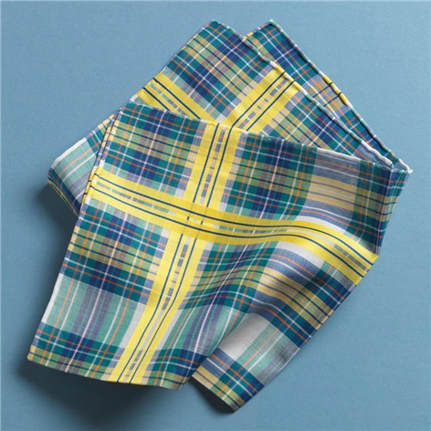 Blue, Green and Yellow Plaid Cotton Pocket Square