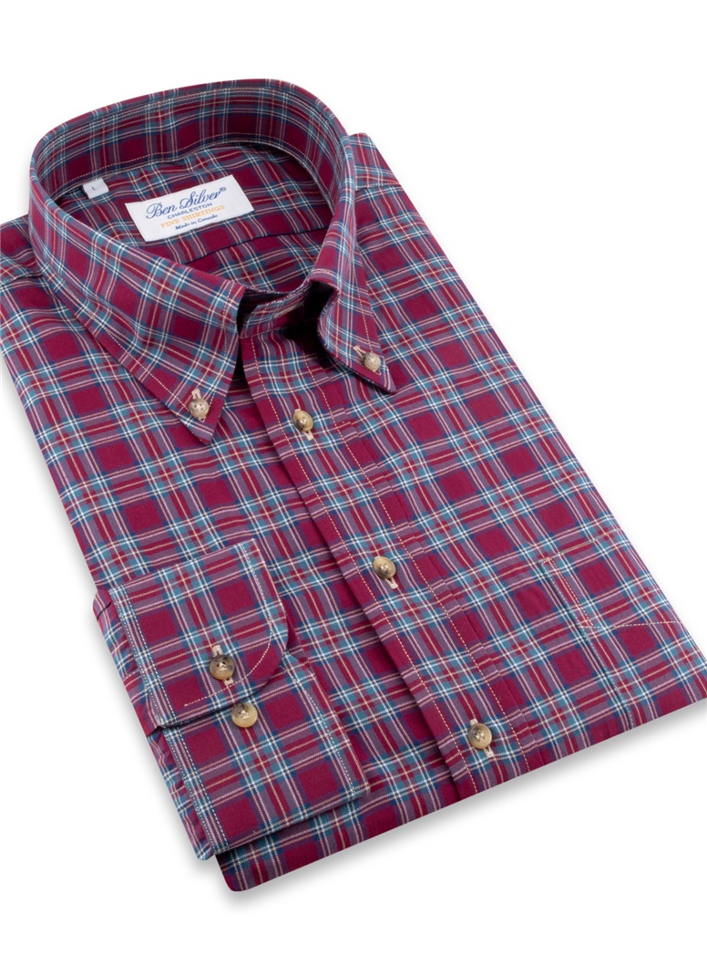 Cranberry, Teal, and Royal Plaid Button Down