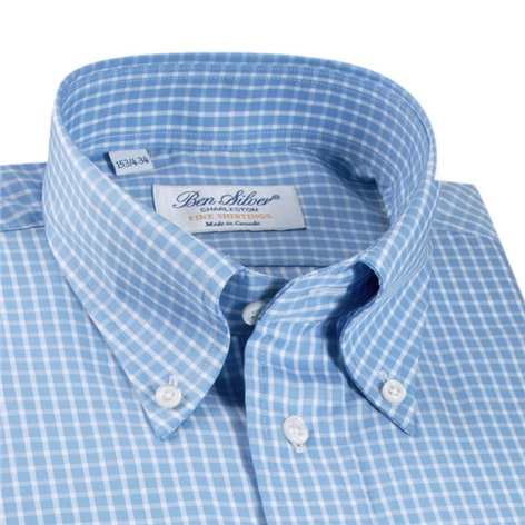 White and Blue Grid Twill Button Down - The Ben Silver Collection