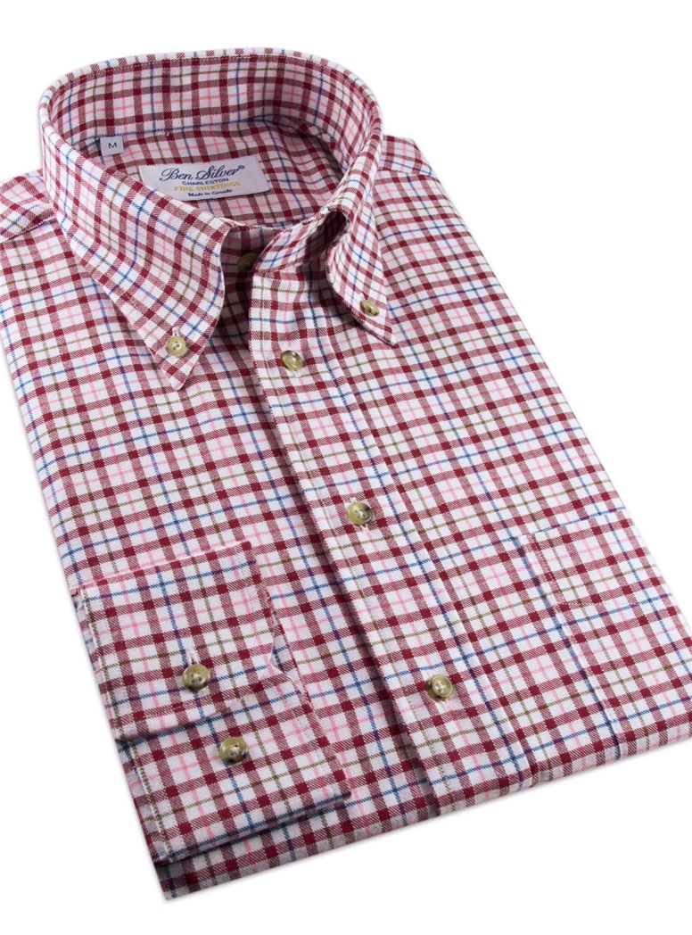 Brushed Cotton Plaid Button Down in Ruby