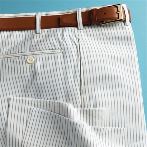 Cream Trousers with Blue Pinstripe in Forward Pleat