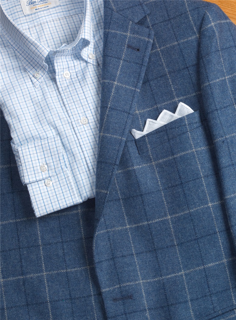 Blue Herringbone with Windowpane