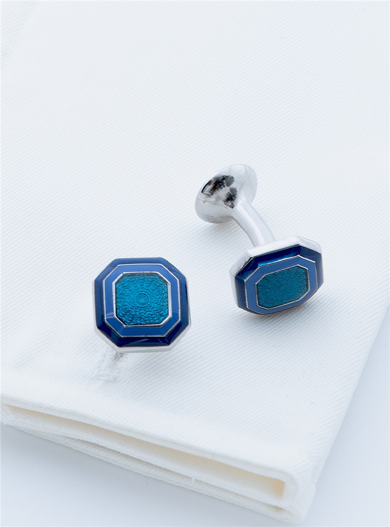 Octagonal Band Cufflinks in Navy and Royal Blue