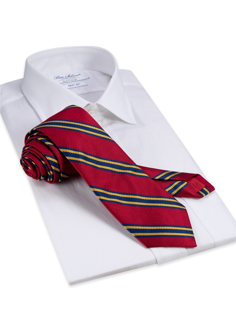 Striped Tie in Red, Navy, and Gold Long