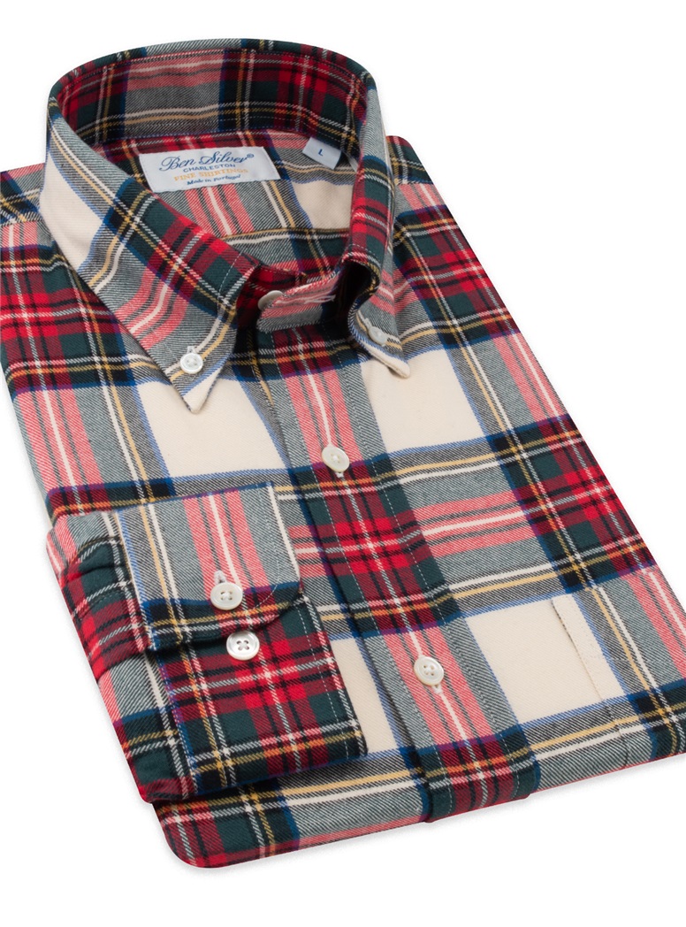 Tartan Green, Red, and Beige Check Button Down