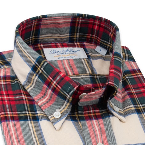 Tartan Green, Red, and Beige Check Button Down