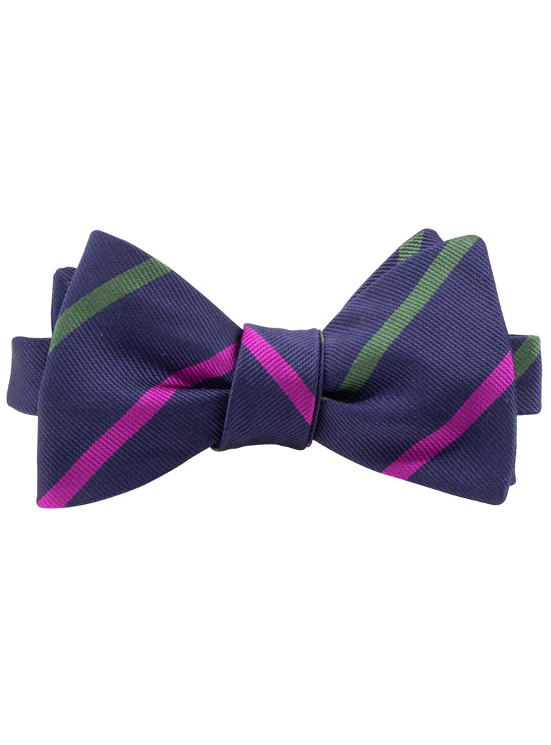 Silk Bar Striped Bow Tie in Navy