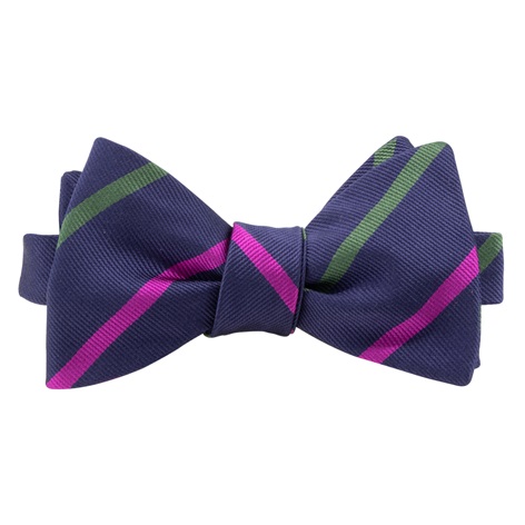 Silk Bar Striped Bow Tie in Navy