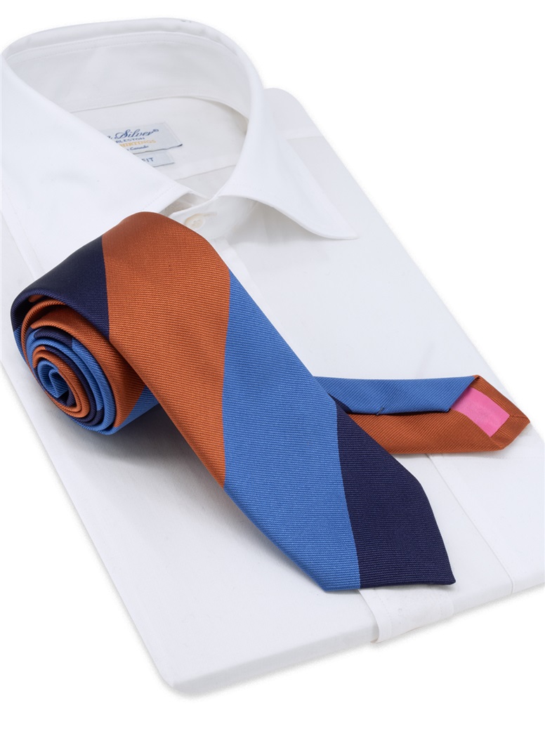 Silk Block Striped Tie in Blue