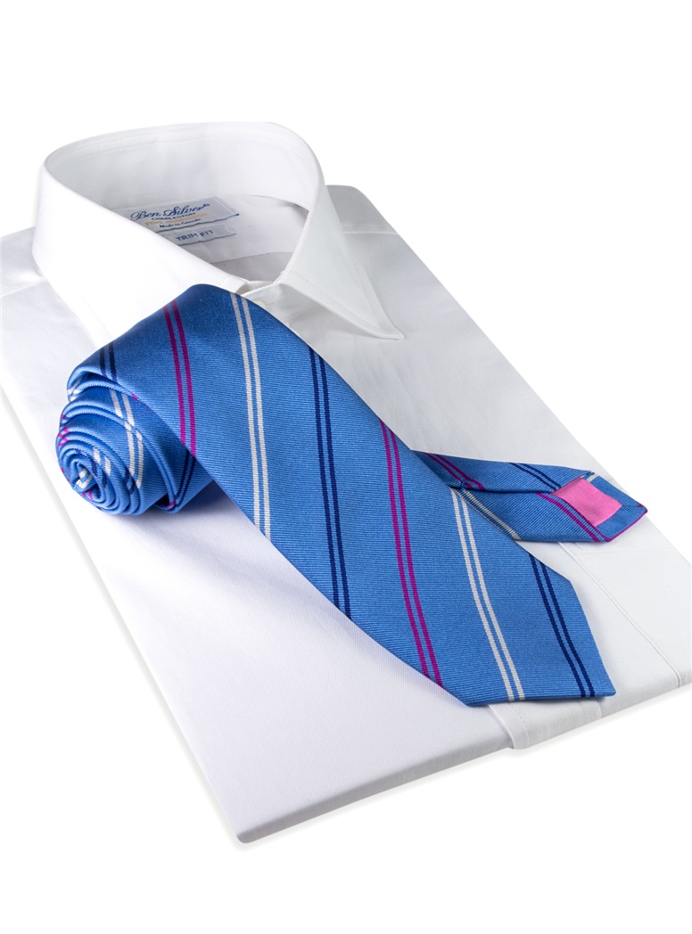 Silk Double Stripe Tie in Sky