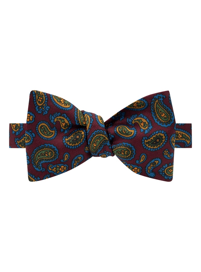 Silk Paisley Printed Bow Tie in Plum