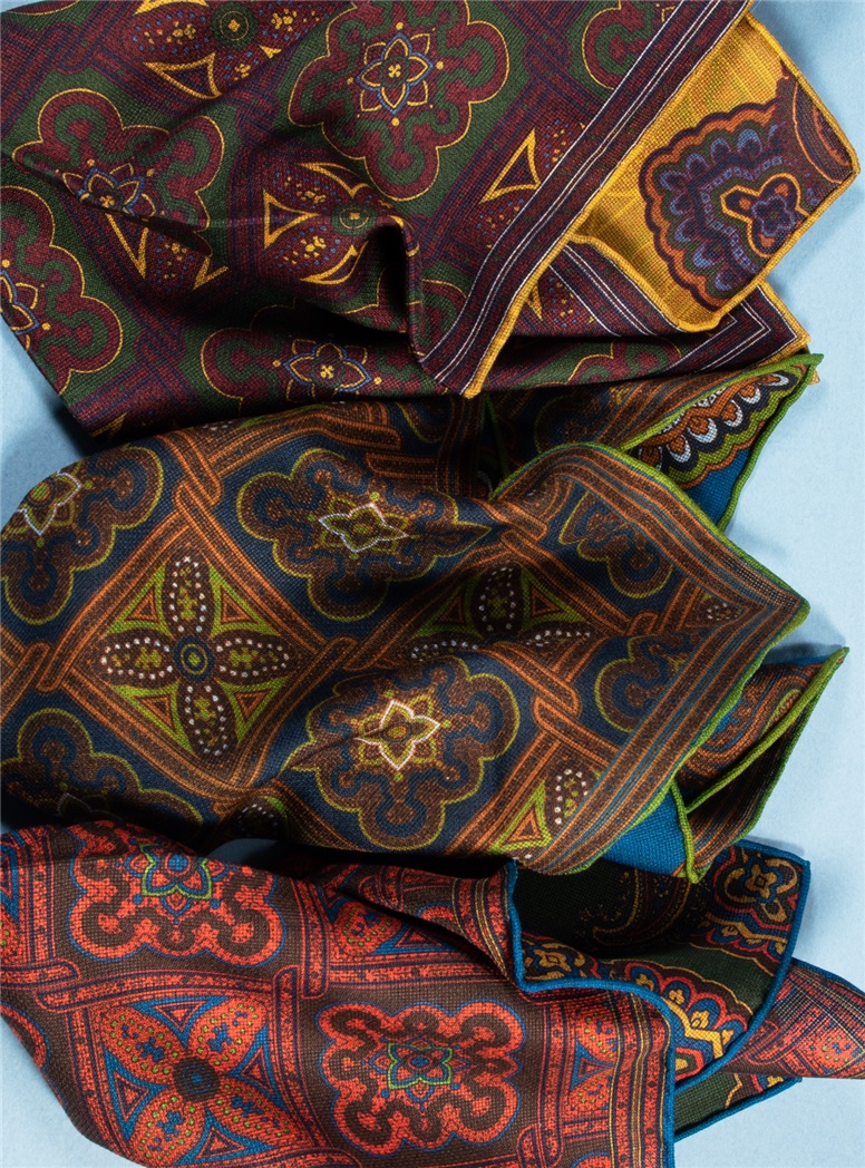 Silk Reversible Medallion Printed Pocket Squares