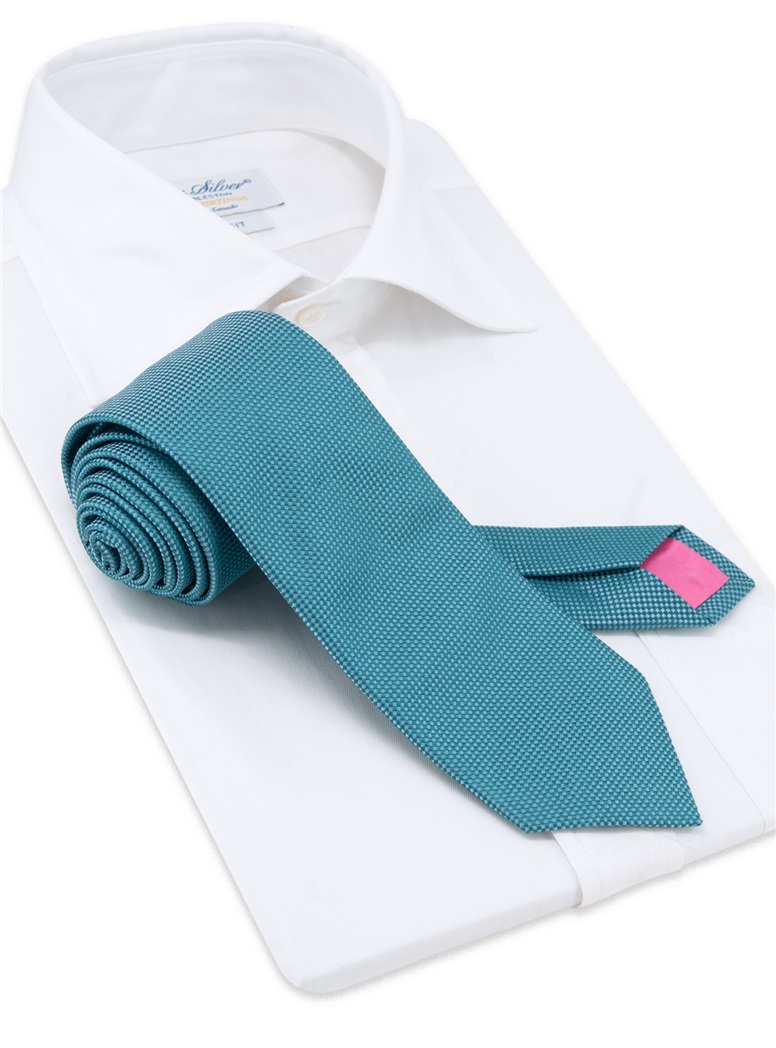Silk Basketweave Tie in Teal
