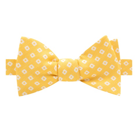 Silk and Linen Diamond Printed Bow Tie in Lemon