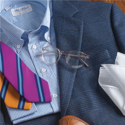Deep Blue Glen Plaid Wool and Cashmere Sport Coat