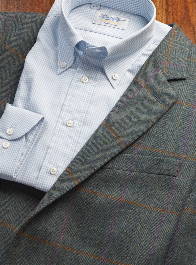 Blue Green Herringbone with Sienna & Purple Windowpane