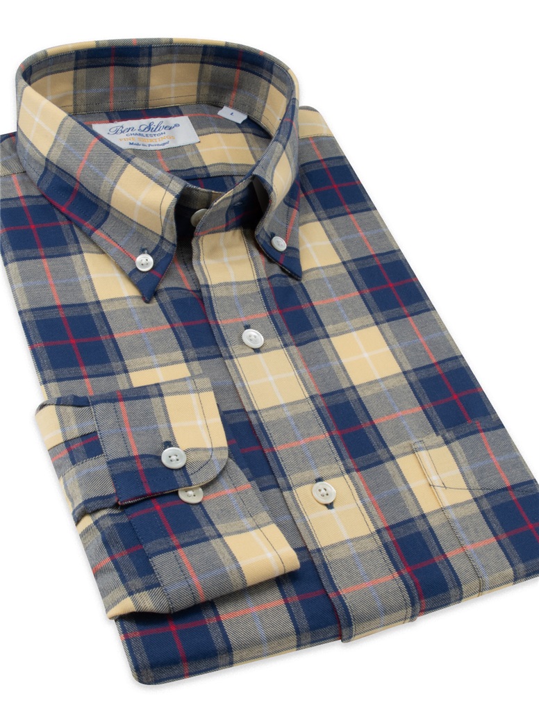 Navy, Yellow, and Red Check Button Down